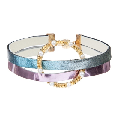 Bracelet en cuir fait main d'ODM d'OEM, bracelet en cuir du charme des doubles femmes métalliques