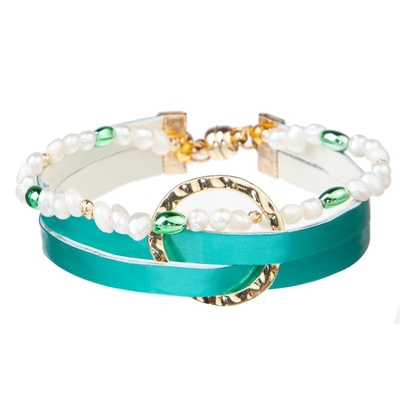 Bracelet en cuir fait main bleu bleu vert de cru géométrique pour la partie