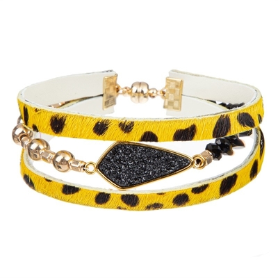 Bracelet en cuir fait main de Druzy, bracelet magnétique d'enveloppe de léopard de bouton pour des femmes