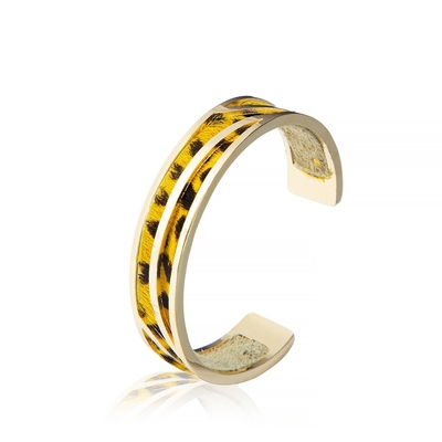 L'or en cuir du bracelet 14K de manchette de léopard jaune a plaqué le plein bracelet de cuir de grain