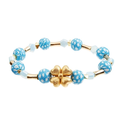 Fleur de Crystal Bead Stretch Bracelets Gold de rond d'OEM avec la couleur bleue
