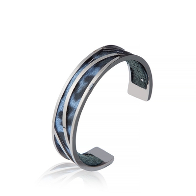 Couleur bleu-foncé de largeur de Matte Handmade Leather Cuffs 13mm de léopard