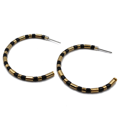 Boucles d'oreille en alliage de zinc de cercle de tuile de la Bohême 45mm avec le goujon d'acier inoxydable