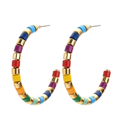 boucles d'oreille de cercle d'émail de perle d'alliage, boucles d'oreille de perle de Tila d'arc-en-ciel de 45mm
