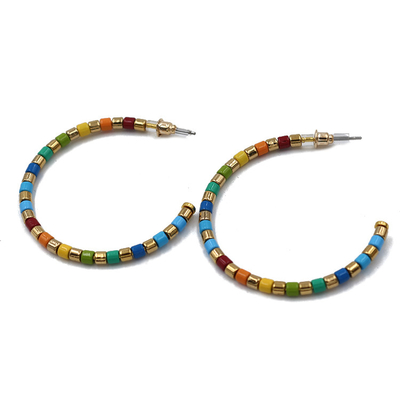 boucles d'oreille de cercle d'émail de perle d'alliage, boucles d'oreille de perle de Tila d'arc-en-ciel de 45mm
