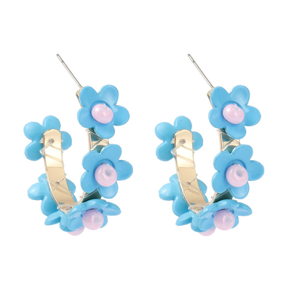 Émaillez le cercle ouvert de boucles d'oreille de fleur de turquoise de cercle de C pour de jeunes filles