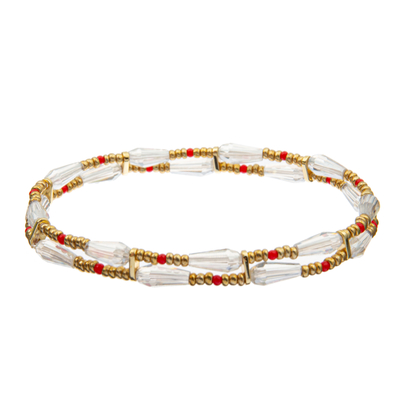 7,25 pouces de bracelet perlé de bout droit place le matériel de mélange de rouge et de couleur d'or