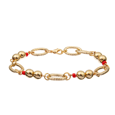 7,25 pouces de bracelet perlé de bout droit place le matériel de mélange de rouge et de couleur d'or
