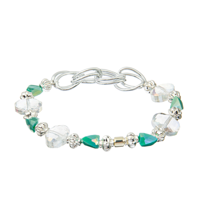 Les ensembles perlés multi extensibles de bracelets, graine argentée verte perle des bracelets