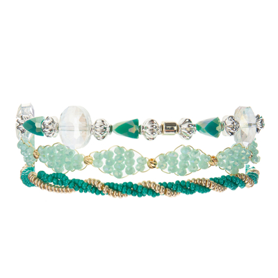 Les ensembles perlés multi extensibles de bracelets, graine argentée verte perle des bracelets
