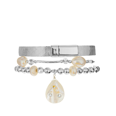 Le bracelet perlé des femmes argentées brillantes a placé le bout droit de 0.7mm avec Shell And Hematite