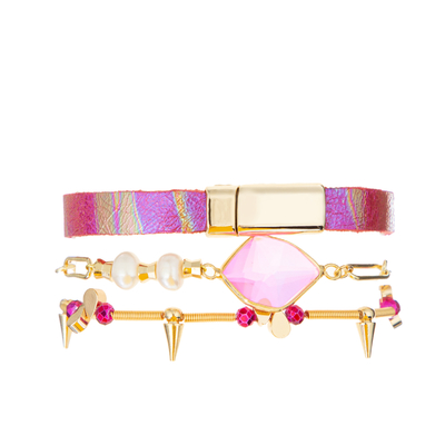 la pile perlée élastique claire de bracelet de 0.7mm a placé des roses indien pour garnir en cuir le matériel en cristal de Zircon