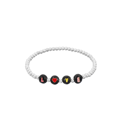 le bracelet perlé de lettre de 3mm, nom a perlé l'or de bracelets noir et blanc
