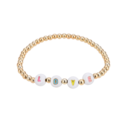 le bracelet perlé de lettre de 3mm, nom a perlé l'or de bracelets noir et blanc