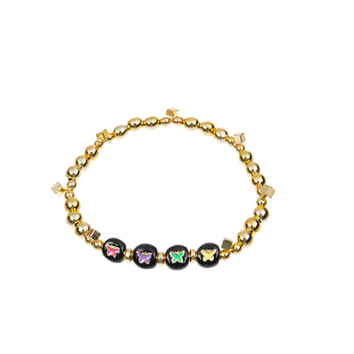 Matériel d'alliage d'arc-en-ciel de noir de bracelet de lettre d'alphabet d'hématite d'or de kc