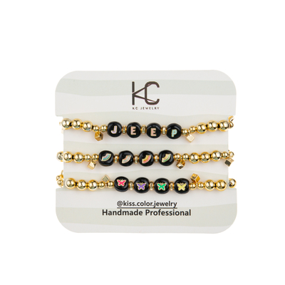 Matériel d'alliage d'arc-en-ciel de noir de bracelet de lettre d'alphabet d'hématite d'or de kc