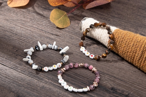 Bracelet perlé extensible de lettre de bijoux de kc, Tiger Eye Stone Bracelet fait face par 8mm
