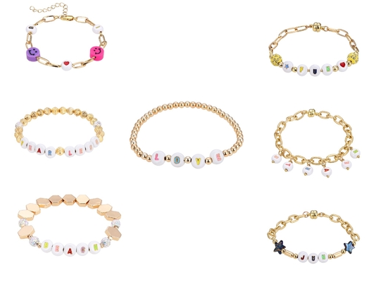 bracelet perlé de lettre de 18.5cm, silicone Smiley Bead Bracelet