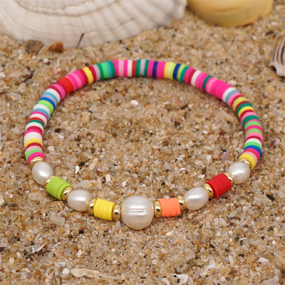 Bracelet d'eau douce de perle de style de la Bohême, polymère multicolore Clay Bracelets d'arc-en-ciel