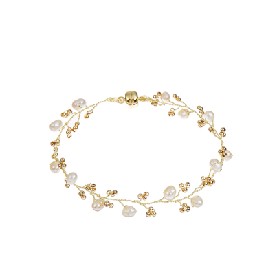 7,25 pouces de fil en laiton de bracelet blanc de perle naturelle ont tissé pour épouser des bijoux