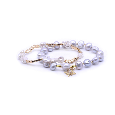 Le vrai or a plaqué le bracelet d'eau douce de perle, 7,25 pouces d'étoile du nord de bracelet de perle