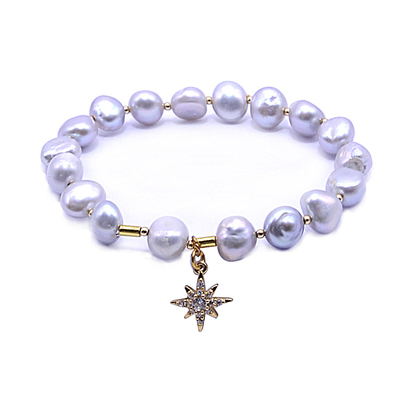 Le vrai or a plaqué le bracelet d'eau douce de perle, 7,25 pouces d'étoile du nord de bracelet de perle