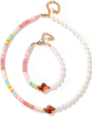 le bracelet d'eau douce de perle de 5-6mm, arc-en-ciel a coloré le bracelet de perle d'émail