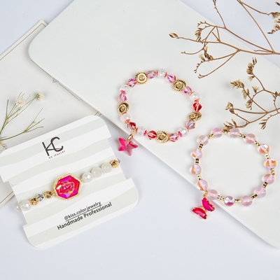 Papillon rose d'étoile de bracelets faits main de perles de Druzy de résine pour la fille