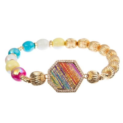 Bracelet en cuir fait main des bijoux 15g de kc, bracelet de perle d'arc-en-ciel de 8mm