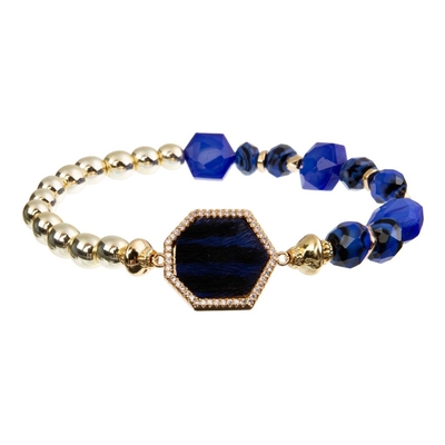 Le léopard en cuir de bleu marine de bracelet de perle d'ODM 15g a non pollué