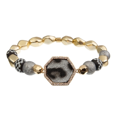 Handcraft le bracelet en laiton extensible 20g Grey Leopard With Gold de perle