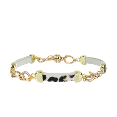 Bracelets faits main de Leathre de crin de léopard avec la chaîne d'or et le fermoir magnétique