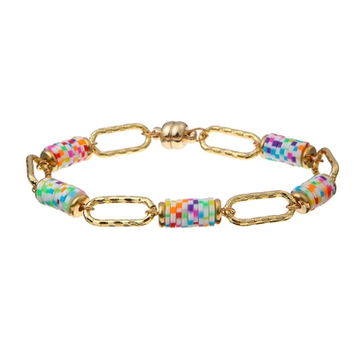 Bracelets faits main de perles de morceau de Polyclay d'arc-en-ciel 6mm avec les aimants à chaînes d'or