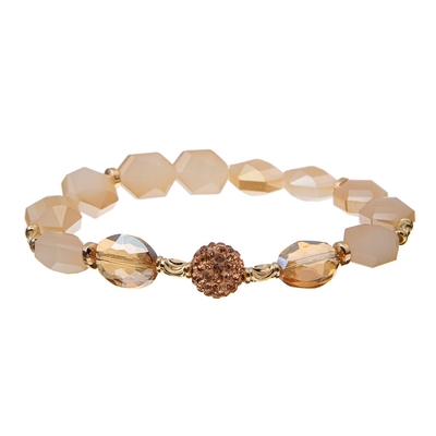 Champagne Hexagon Crystal Beads Bracelets léger avec Champagne Shambhala Ball