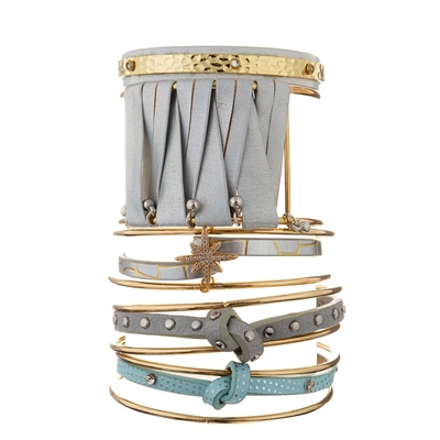 La polka multi abordable Dot Blue Leather Bracelet Gold de pile giflent de taille ajustable