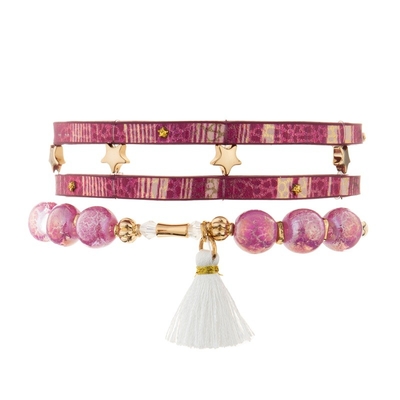 Bracelet en cuir de cru de puissance de rose de fille avec le gland blanc fait main