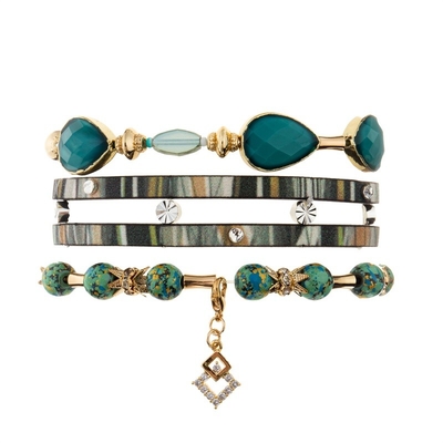 Collection empilable de ressort d'ensemble de bracelet de couleur verte pour les femmes élégantes