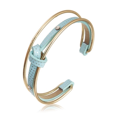 La polka multi abordable Dot Blue Leather Bracelet Gold de pile giflent de taille ajustable