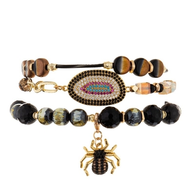 Bracelet extensible de couche de vacances multi de Halloween réglé avec le charme d'araignée et de Zircon