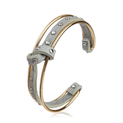 Bracelet tressé de Bohème de manchette de Dot Hand Knot Leather Bracelet en métal pour Madame Girl