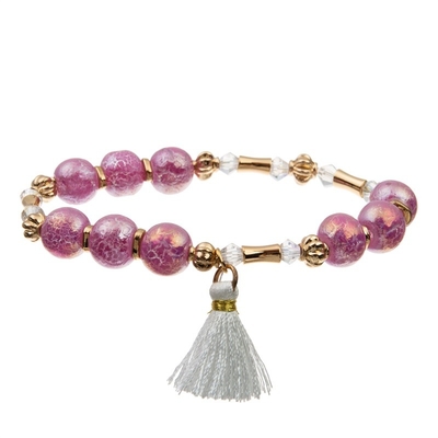 Bracelet en cuir de cru de puissance de rose de fille avec le gland blanc fait main