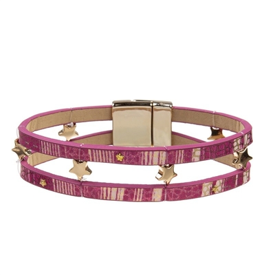 Bracelet en cuir de cru de puissance de rose de fille avec le gland blanc fait main