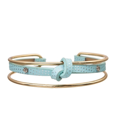 La polka multi abordable Dot Blue Leather Bracelet Gold de pile giflent de taille ajustable