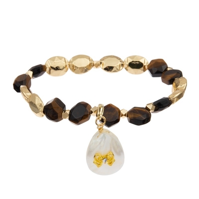 Le bracelet en pierre perlé naturel d'hexagone a placé la puissance de guérison avec Shell Pendant