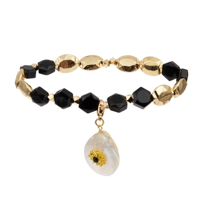 Le bracelet en pierre perlé naturel d'hexagone a placé la puissance de guérison avec Shell Pendant