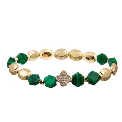 La malachite extensible perle le bracelet de charme de feuille de Zircon avec la chaîne d'or