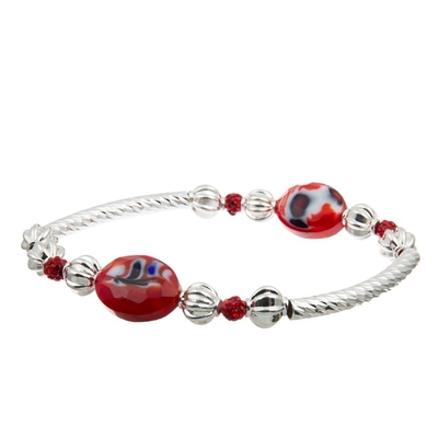 Perles d'argent de Crystal Charm Bracelet With Red en verre d'impression de léopard