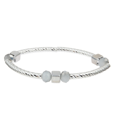 Coutume empilable faite main d'ensemble de bracelet de barre argentée avec Crystal Beads