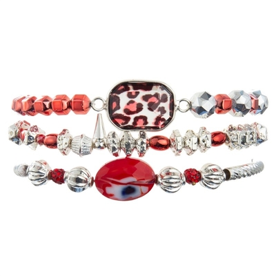 Perles d'argent de Crystal Charm Bracelet With Red en verre d'impression de léopard
