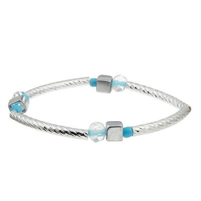 Coutume empilable faite main d'ensemble de bracelet de barre argentée avec Crystal Beads